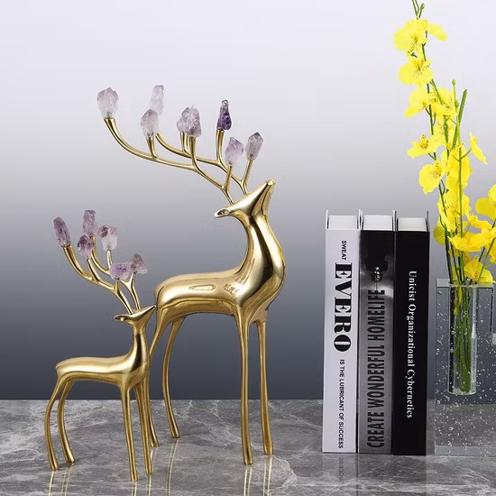 Modern Brass Ornaments Indoor Decorations Wedding Gifts Deer Animal Statues for Home Decor