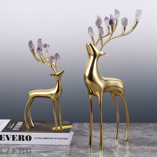 Modern Brass Ornaments Indoor Decorations Wedding Gifts Deer Animal Statues for Home Decor