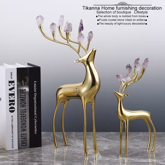 Modern Brass Ornaments Indoor Decorations Wedding Gifts Deer Animal Statues for Home Decor
