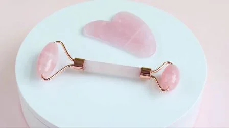 Großhandel Natürliche Rosenquarz Jade Roller Amethyst Kristall Gua Sha Set Gesicht SPA Guasha Stein Gesichtsmassage Werkzeuge