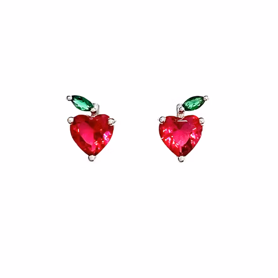 Sommer 925 Silber Ohrringe Apfel Herz Kinderschmuck Obst bunt glänzend