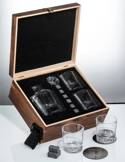 3er-Pack Kristall-Bourbon-Whisky-Gläser und 750-ml-Glas-Likör-Dekanter im Set in hochwertiger Geschenkbox